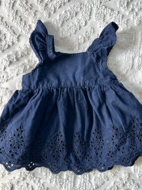 Baby Gap Navy Blue Dress With Eyelet and Ruffles